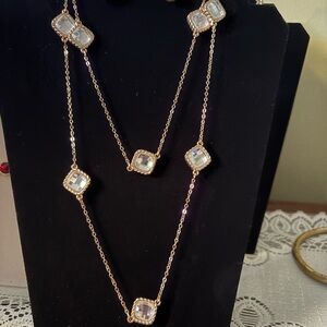 Elegant Gold Necklace With Clear Shimmering Gems